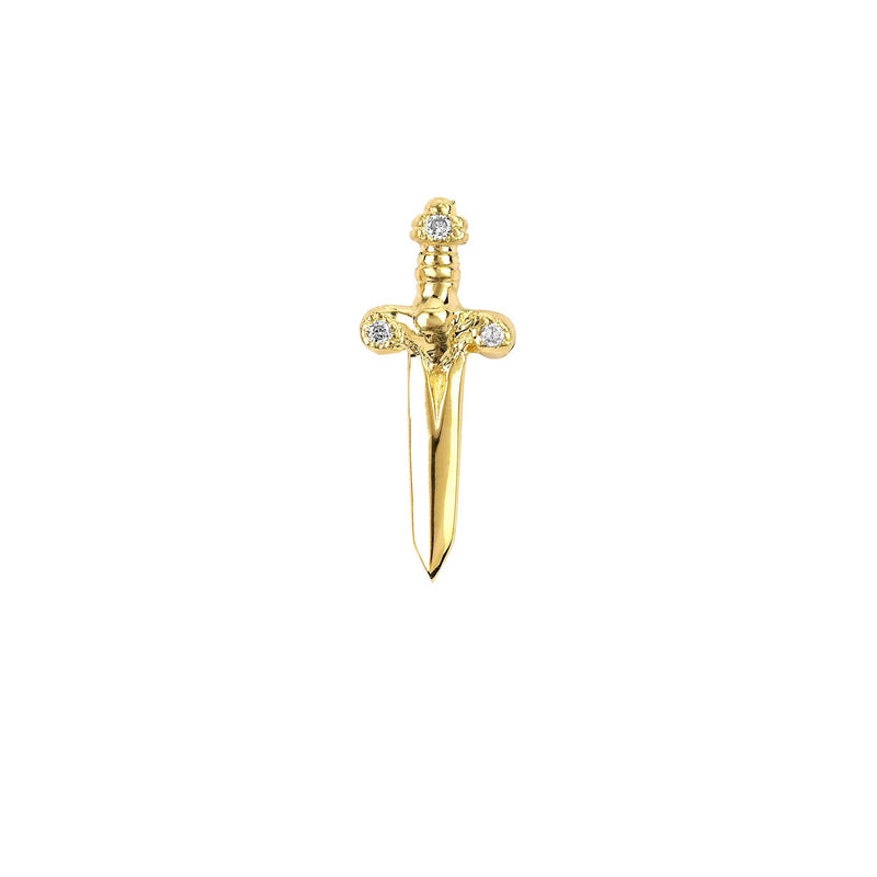 Dagger Stud with Diamonds | Ready to Ship Yellow Gold Single by Logan Hollowell Jewelry