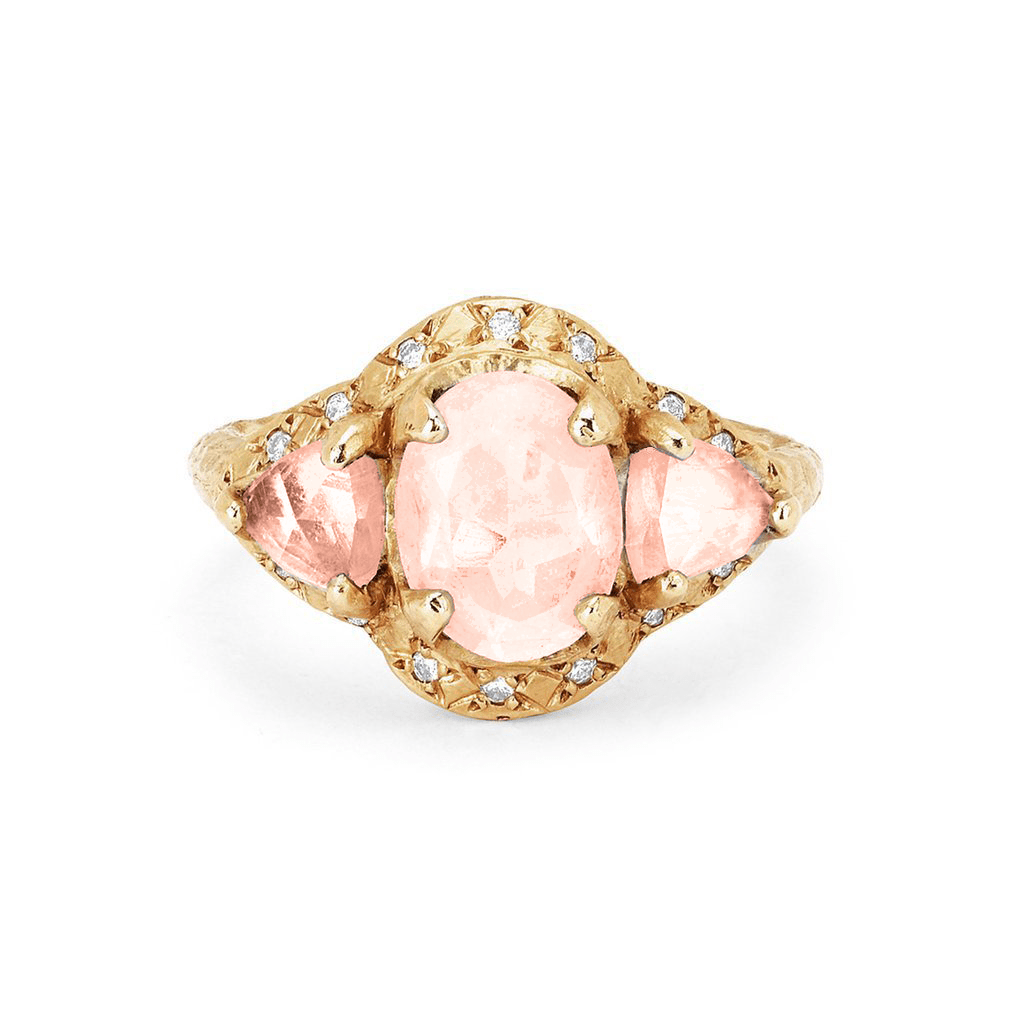 Triple Morganite Queen Ring Yellow Gold 3 by Logan Hollowell Jewelry