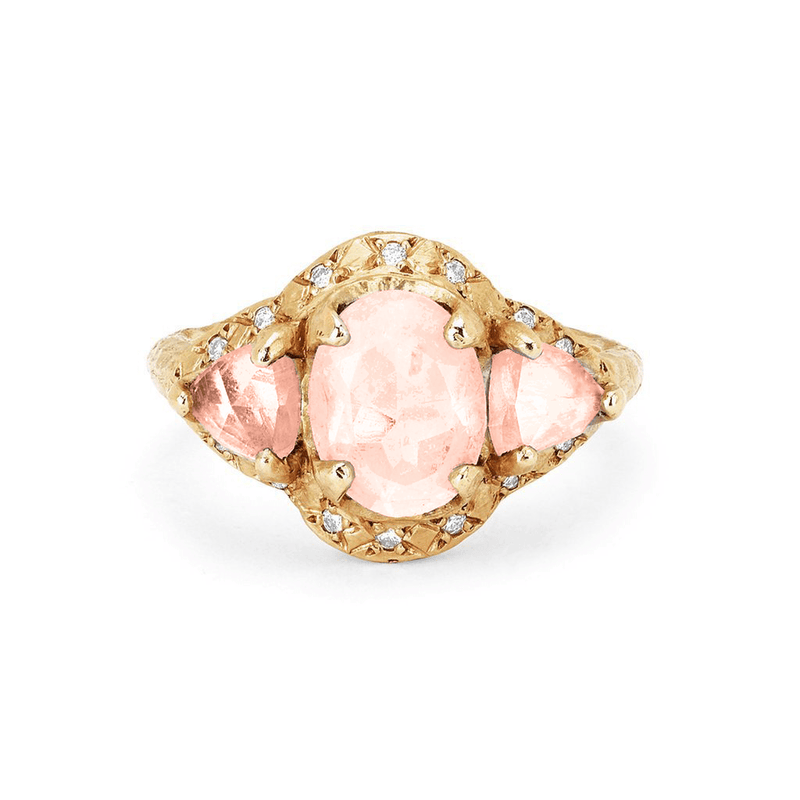 Triple Morganite Queen Ring Yellow Gold 3 by Logan Hollowell Jewelry