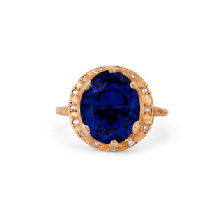 Queen Oval Sapphire Ring with Sprinkled Diamonds Rose Gold 5  by Logan Hollowell Jewelry