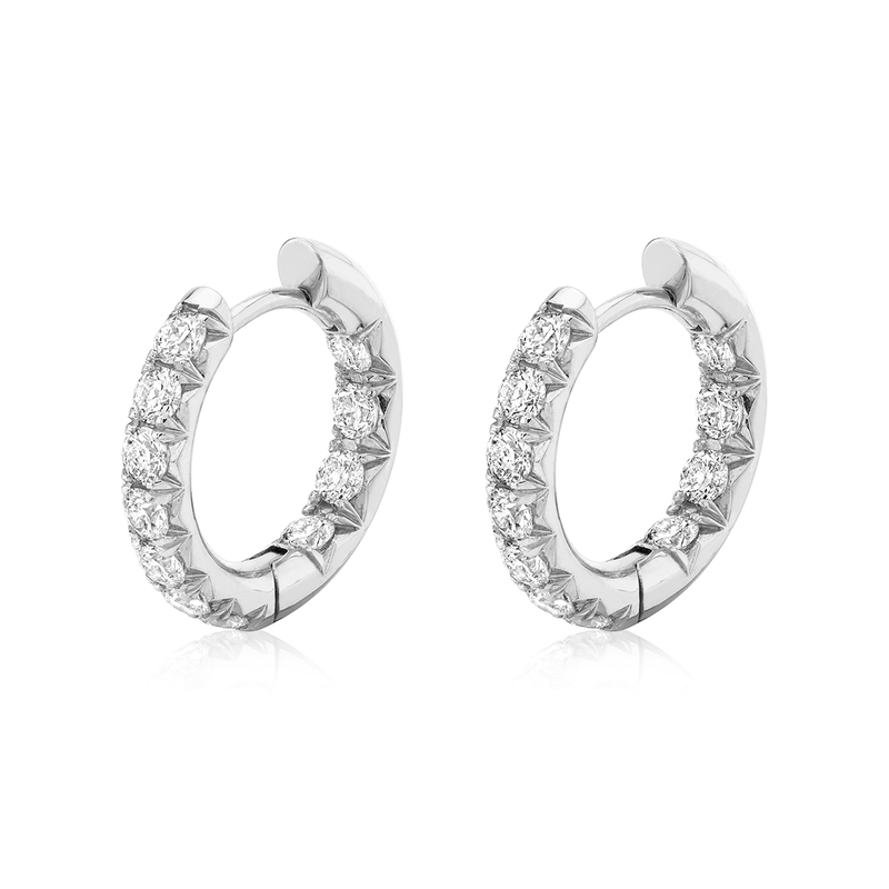 Inside Out French Pavé Diamond Hoops White Gold   by Logan Hollowell Jewelry