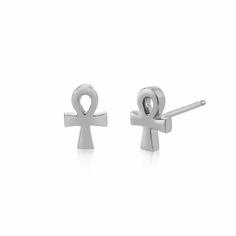Mini Ankh Studs Pair White Gold by Logan Hollowell Jewelry