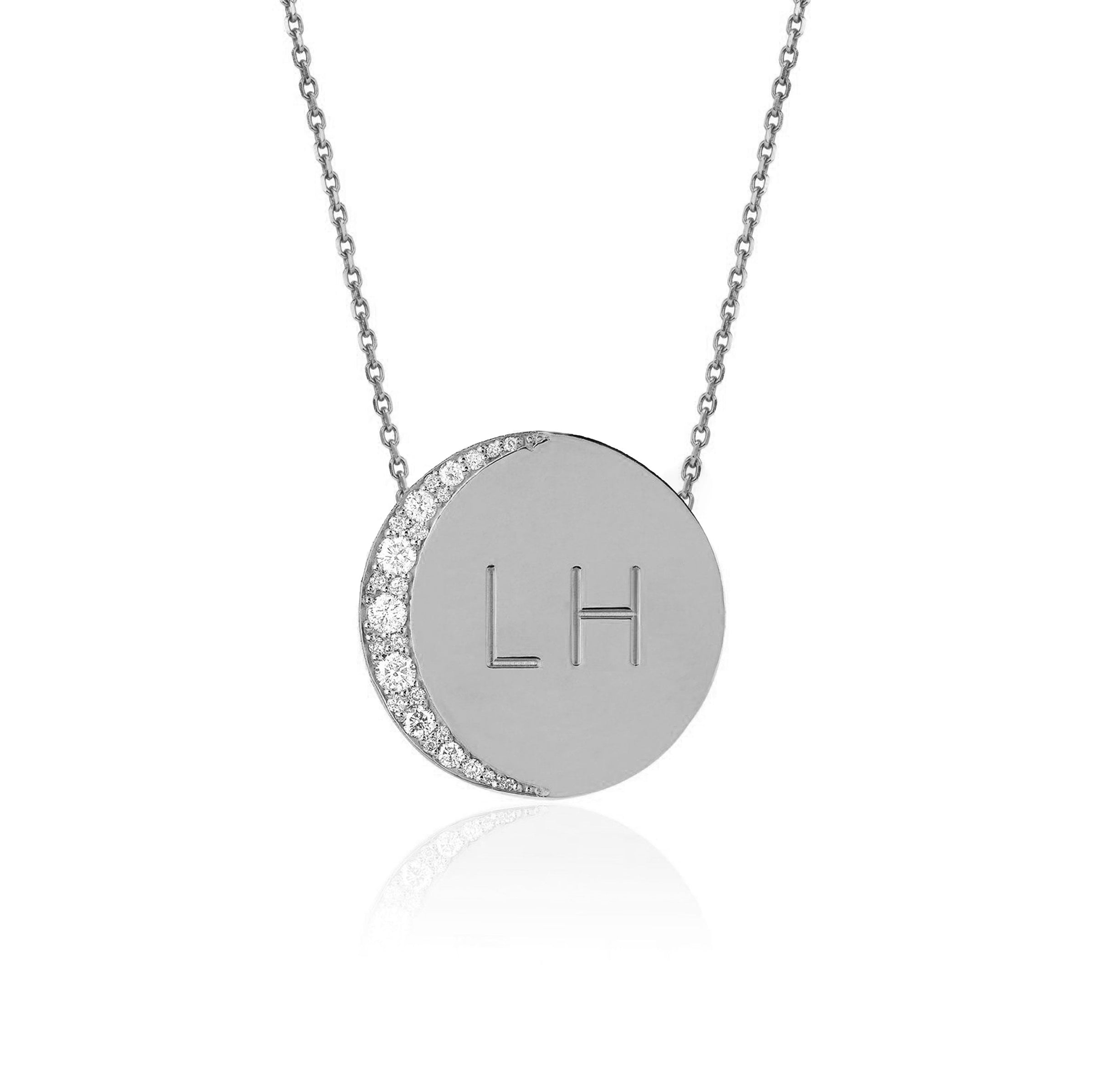 Custom Classic "Love You To The Moon and Back" Necklace with Diamonds White Gold Without Star Set Diamond Center 16" by Logan Hollowell Jewelry