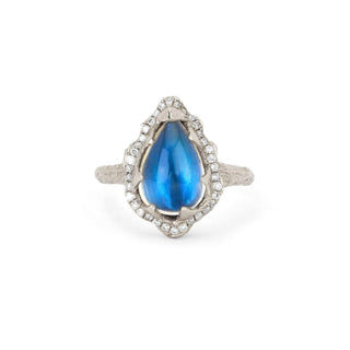 Baby Queen Water Drop Blue Sheen Moonstone Ring with Full Pavé Halo White Gold 4  by Logan Hollowell Jewelry