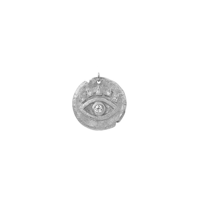 Diamond Petite Eye of Protection Coin Charm White Gold by Logan Hollowell Jewelry