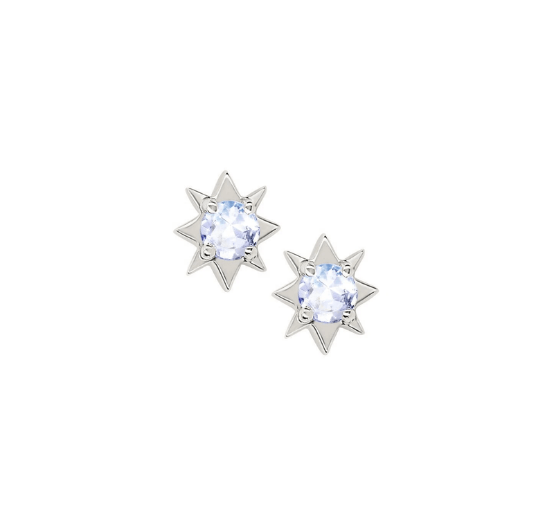 Mini North Star Moonstone Studs White Gold Pair  by Logan Hollowell Jewelry