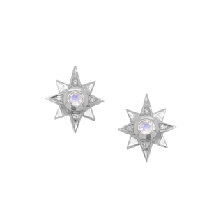 North Star Moonstone Earrings White Gold Pair  by Logan Hollowell Jewelry
