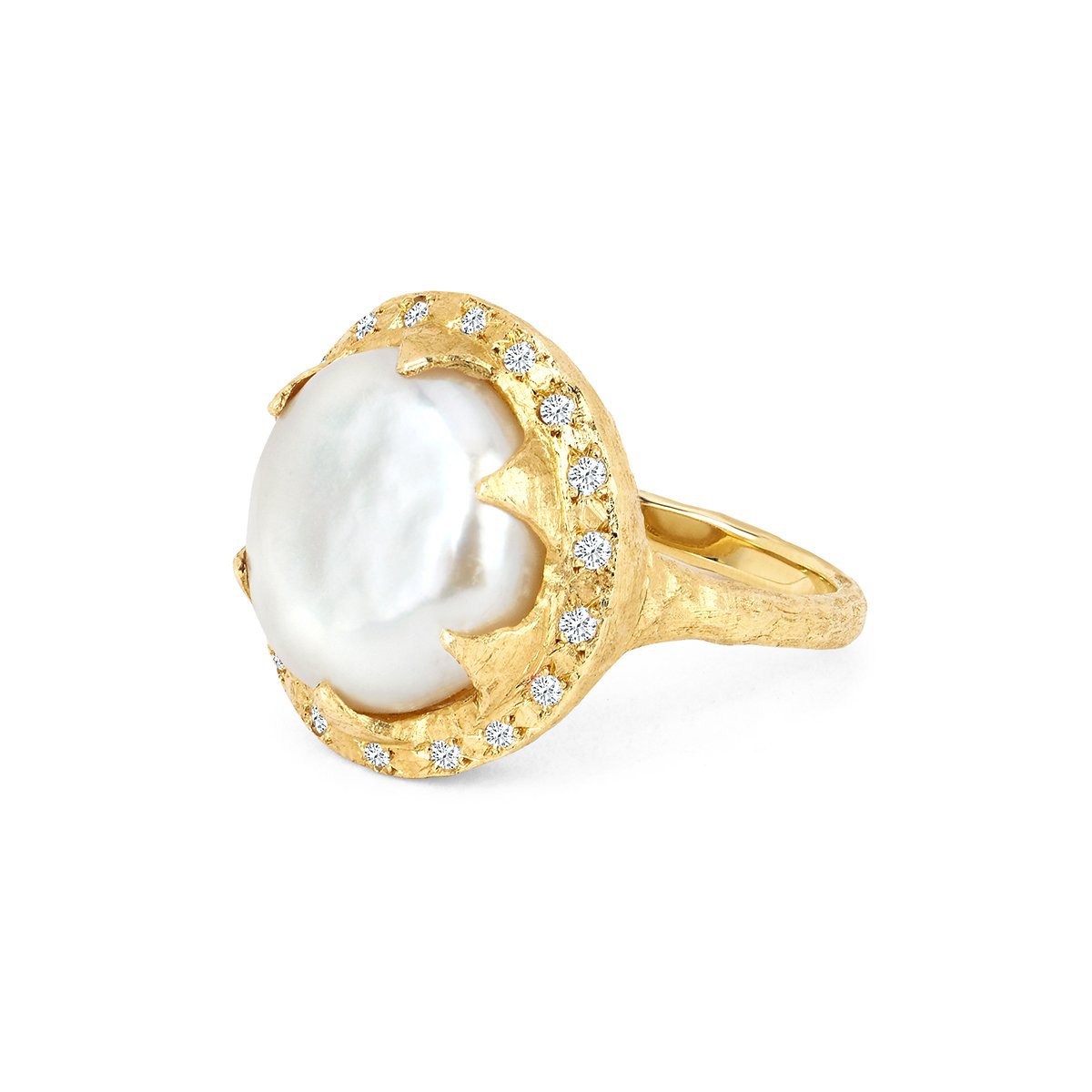 Queen Diamond Lunar Pearl Ring by Logan Hollowell Jewelry