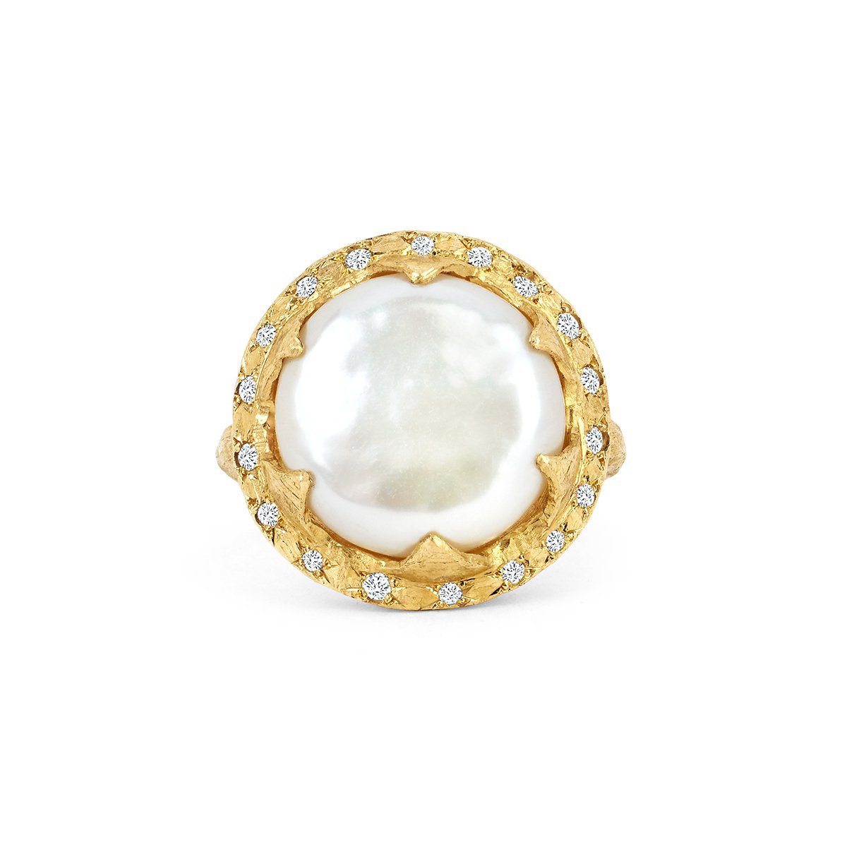 Queen Diamond Lunar Pearl Ring Yellow Gold 5 by Logan Hollowell Jewelry
