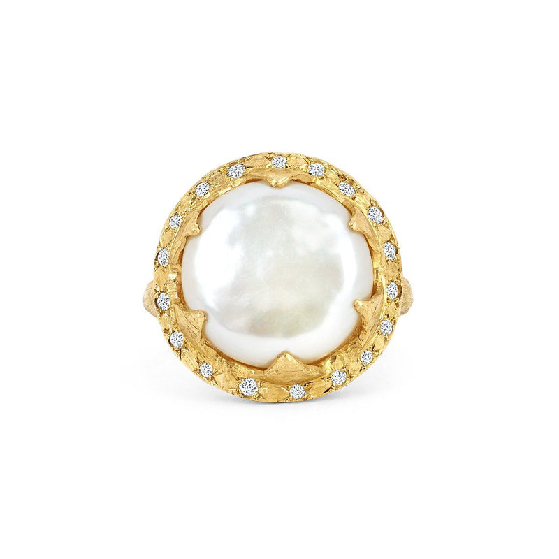 Queen Diamond Lunar Pearl Ring Yellow Gold 5 by Logan Hollowell Jewelry