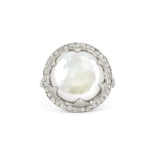 Queen Diamond Lunar Pearl Ring White Gold 4  by Logan Hollowell Jewelry