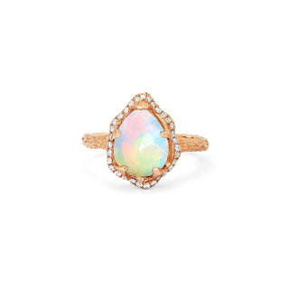 Baby Queen Water Drop White Opal Ring with Full Pavé Diamond Halo Rose Gold 4  by Logan Hollowell Jewelry