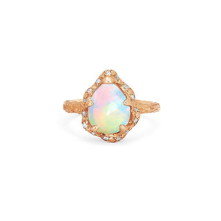 Baby Queen Water Drop White Opal Ring with Sprinkled Diamonds Rose Gold 4  by Logan Hollowell Jewelry