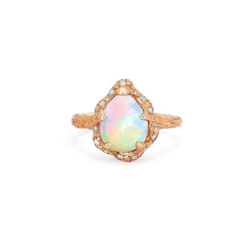 Baby Queen Water Drop White Opal Ring with Sprinkled Diamonds Rose Gold 3  by Logan Hollowell Jewelry