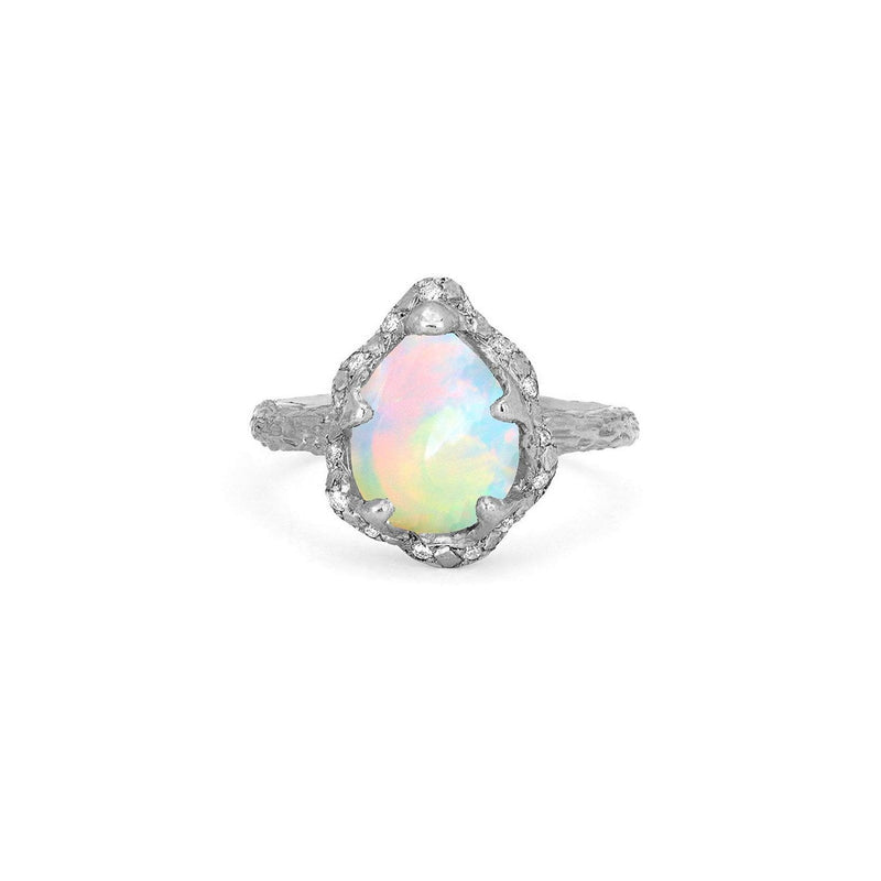 Baby Queen Water Drop White Opal Ring with Sprinkled Diamonds White Gold 3  by Logan Hollowell Jewelry