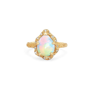 Baby Queen Water Drop White Opal Ring with Sprinkled Diamonds Yellow Gold 4  by Logan Hollowell Jewelry