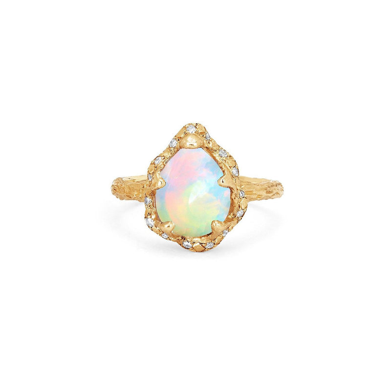 Baby Queen Water Drop White Opal Ring with Sprinkled Diamonds | Ready to Ship Yellow Gold 6.5 by Logan Hollowell Jewelry