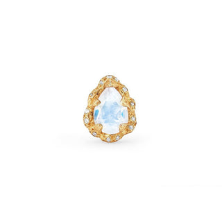Micro Queen Water Drop Moonstone Studs with Sprinkled Diamonds Yellow Gold Single  by Logan Hollowell Jewelry