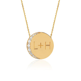 Custom Classic "Love You To The Moon and Back" Necklace with Diamonds Yellow Gold '+ (plus sign) 16" by Logan Hollowell Jewelry