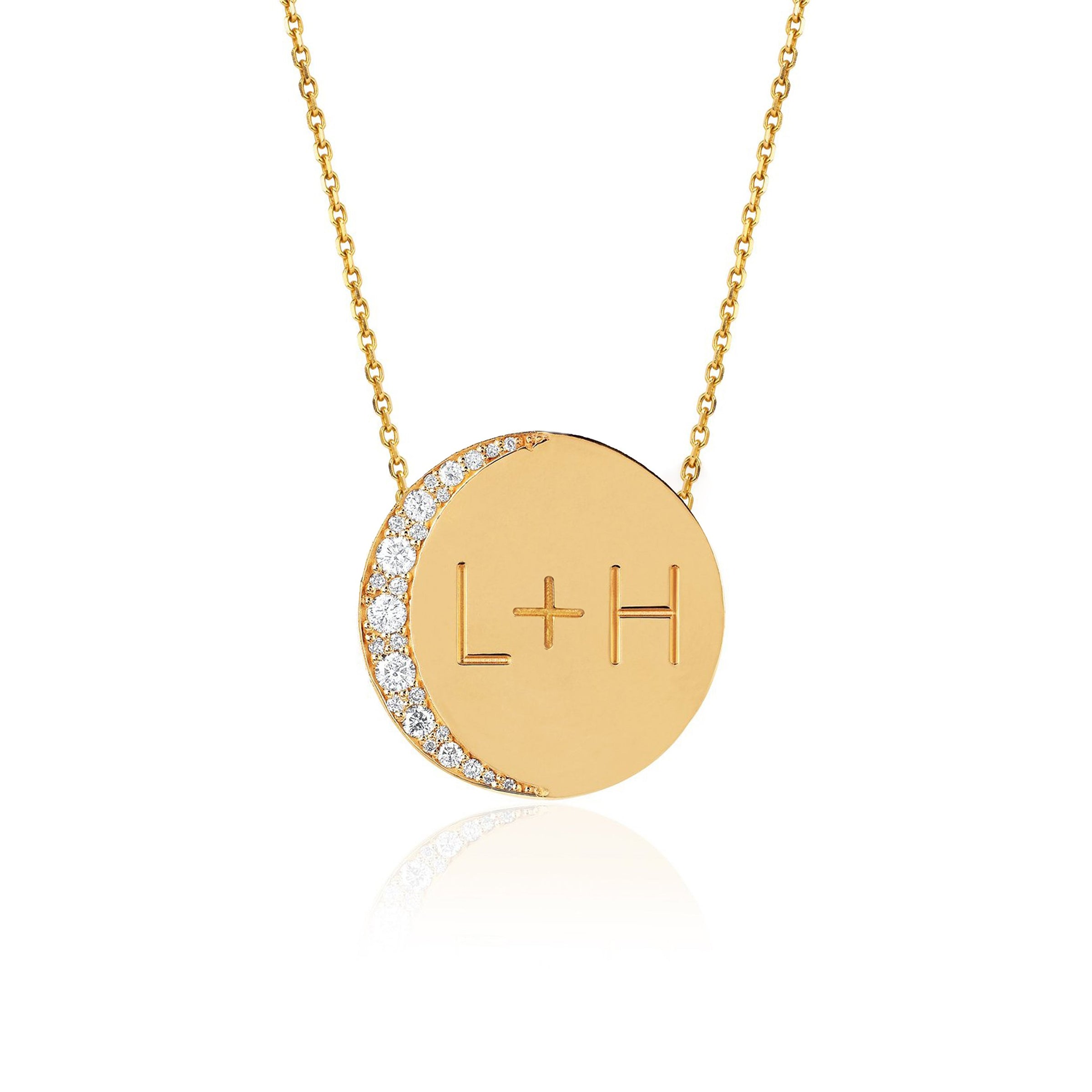 Custom Classic "Love You To The Moon and Back" Necklace with Diamonds Yellow Gold '+ (plus sign) 16" by Logan Hollowell Jewelry