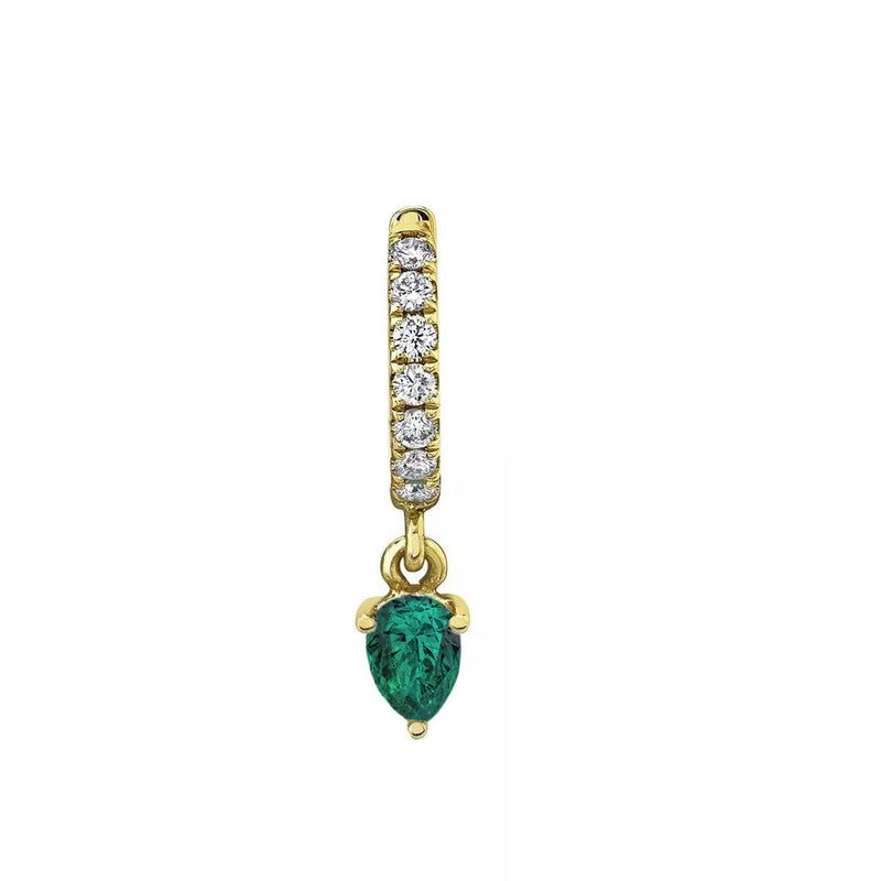 Emerald Water Drop Goddess Hoops Yellow Gold Single by Logan Hollowell Jewelry
