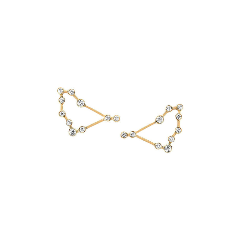 Petite Capricorn Diamond Constellation Studs Yellow Gold Pair by Logan Hollowell Jewelry
