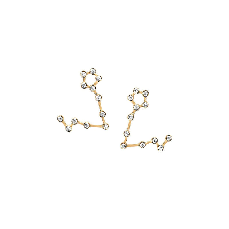 Petite Pisces Diamond Constellation Earrings Yellow Gold Pair by Logan Hollowell Jewelry