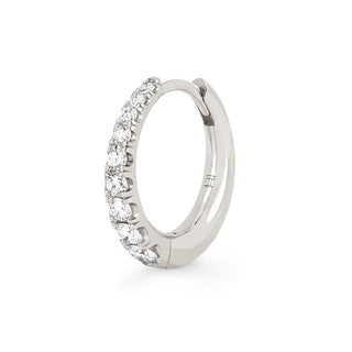 Crescent Pavé Unity Hoops Single White Gold  by Logan Hollowell Jewelry