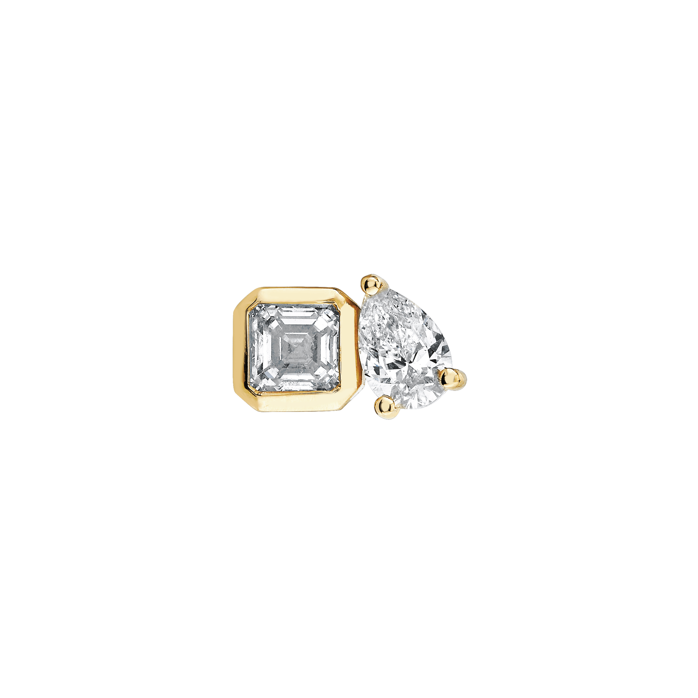 Lovers Duet Diamond Studs Yellow Gold Single by Logan Hollowell Jewelry