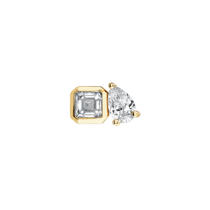 Lovers Duet Diamond Studs Yellow Gold Single by Logan Hollowell Jewelry