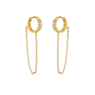 Diamond Mini Goddess Chain Earrings Yellow Gold Pair  by Logan Hollowell Jewelry