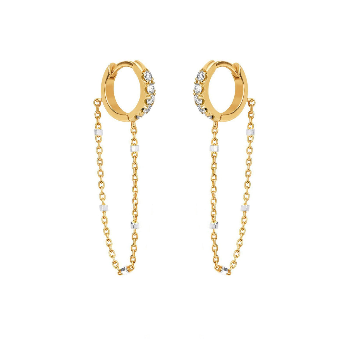 Diamond Mini Goddess Chain Earrings Yellow Gold Pair  by Logan Hollowell Jewelry