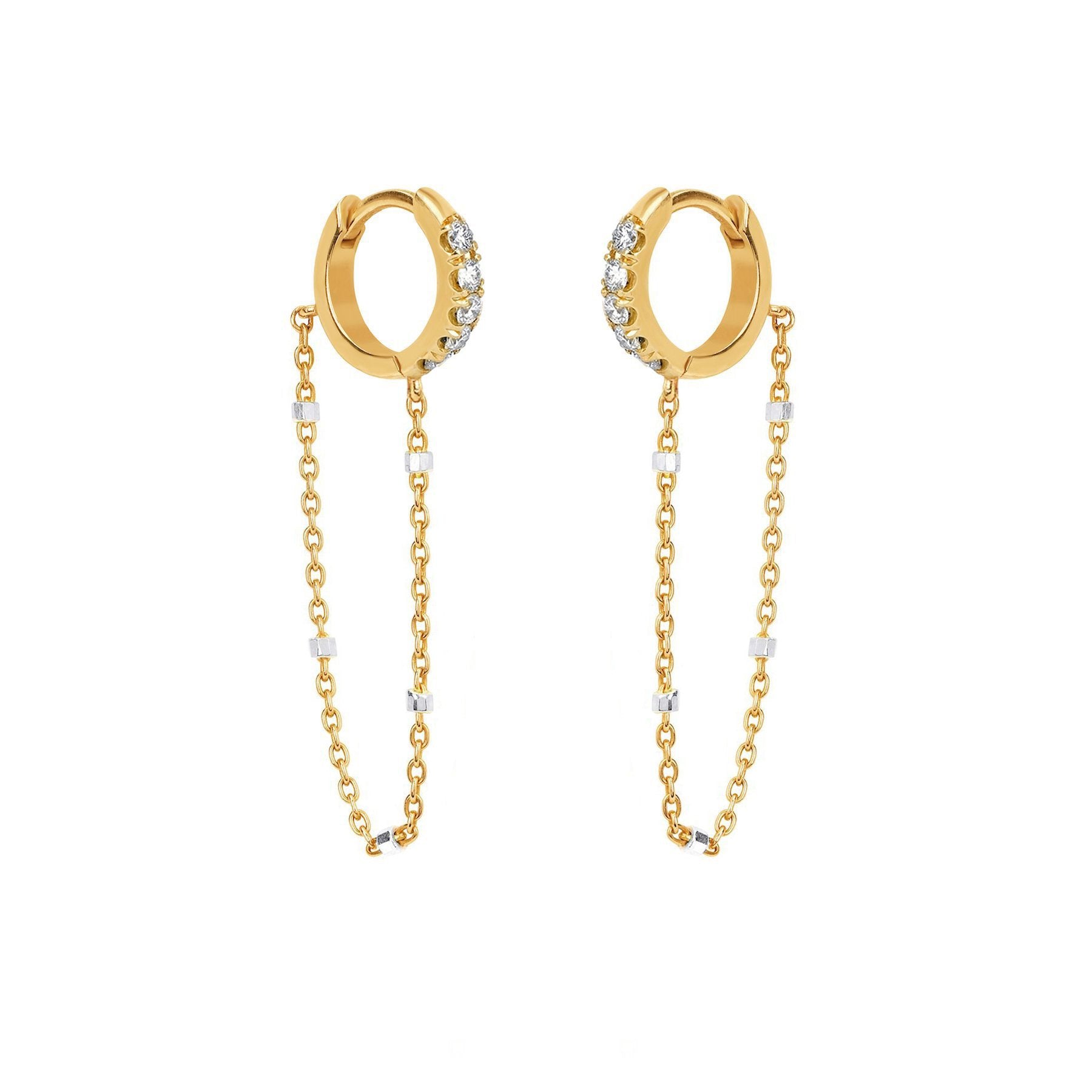 Diamond Mini Goddess Chain Earrings Yellow Gold Pair  by Logan Hollowell Jewelry