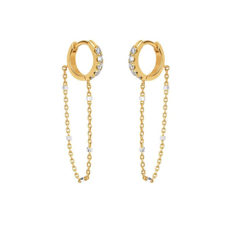 Diamond Mini Goddess Chain Earrings Yellow Gold Pair  by Logan Hollowell Jewelry