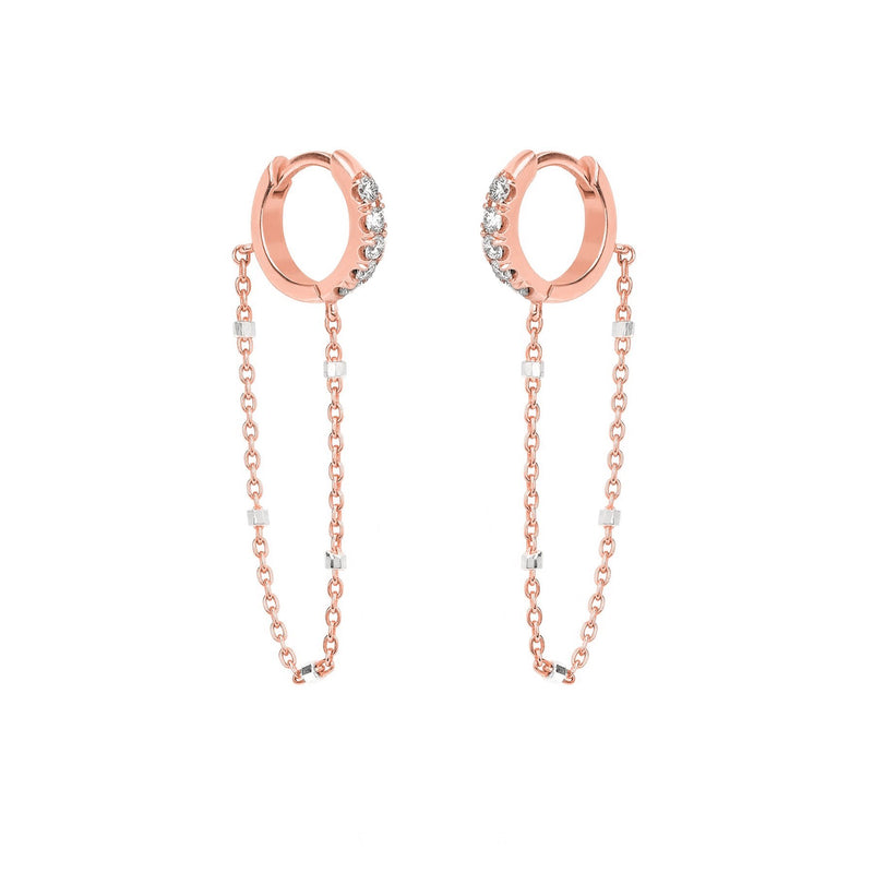 Diamond Mini Goddess Chain Earrings Rose Gold Pair  by Logan Hollowell Jewelry