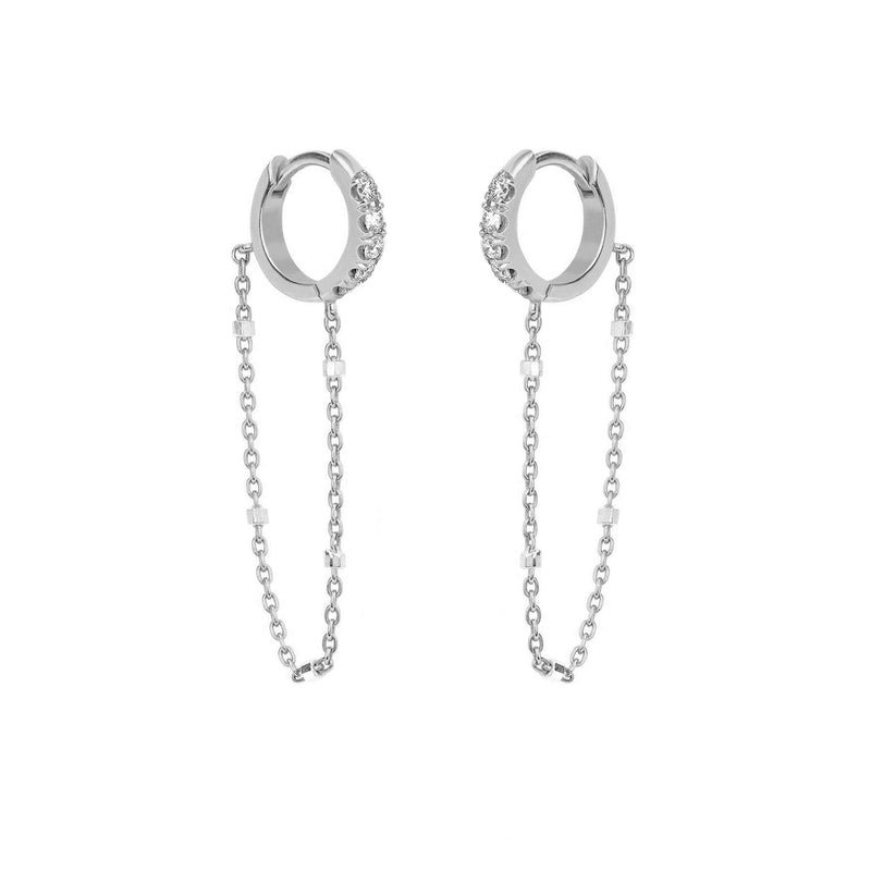 Diamond Mini Goddess Chain Earrings White Gold Pair  by Logan Hollowell Jewelry