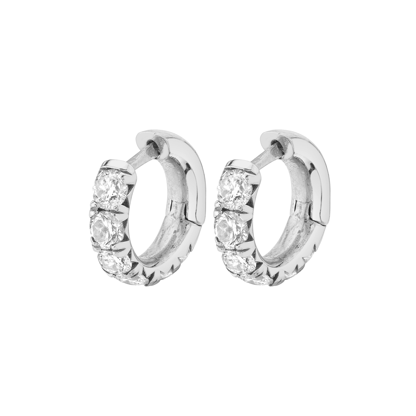Petite French Pavé Diamond Hoops White Gold Pair by Logan Hollowell Jewelry