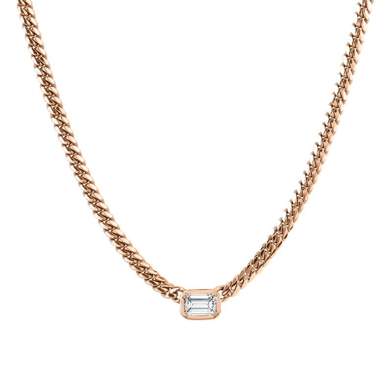 Emerald Cut Diamond Cuban Choker Rose Gold 14" by Logan Hollowell Jewelry
