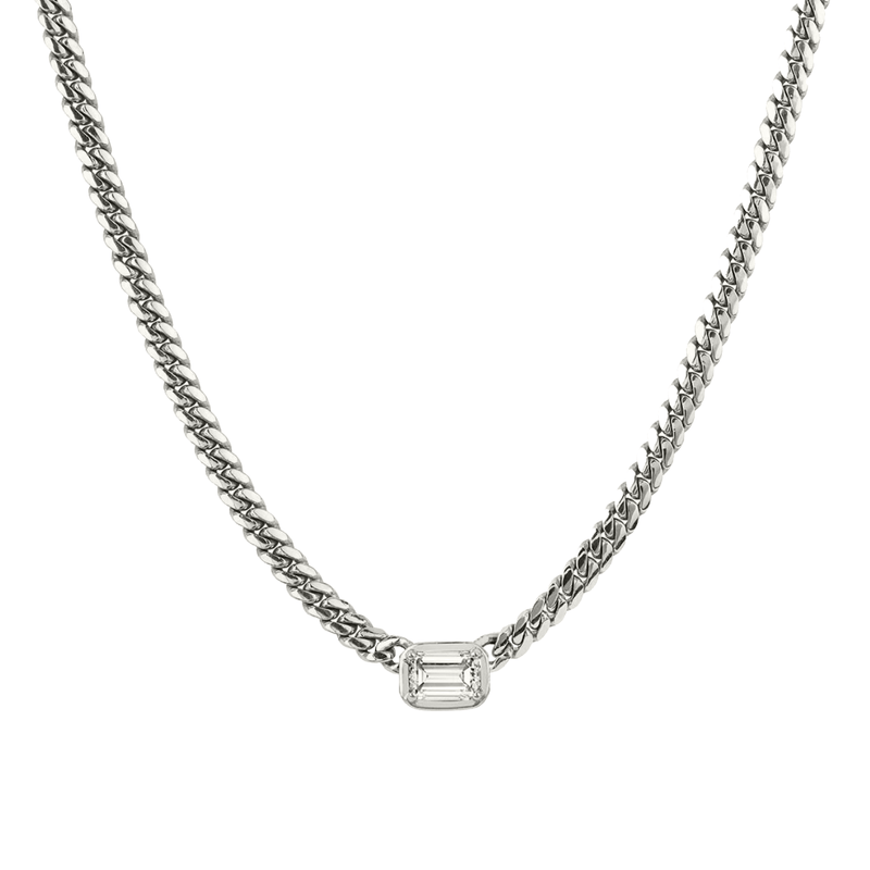 Emerald Cut Diamond Cuban Choker White Gold 14" by Logan Hollowell Jewelry