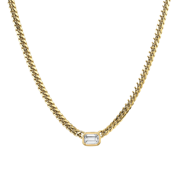 Emerald Cut Diamond Cuban Choker Yellow Gold 14" by Logan Hollowell Jewelry