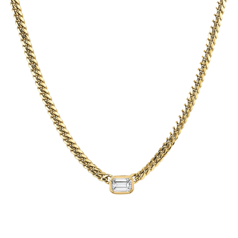 Emerald Cut Diamond Cuban Choker Yellow Gold 14" by Logan Hollowell Jewelry