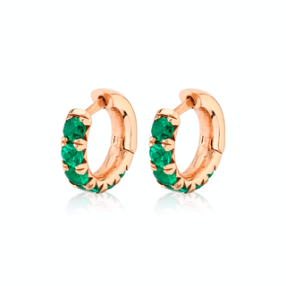 Baby French Pavé Emerald Hoops Single Rose Gold  by Logan Hollowell Jewelry
