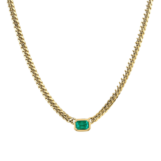 Queen Emerald Cut Emerald Cuban Choker Yellow Gold 14"  by Logan Hollowell Jewelry