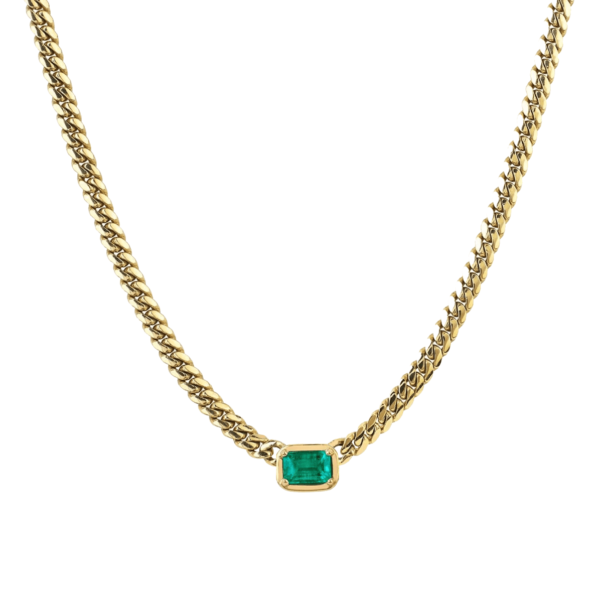 Emerald Cut Emerald Cuban Choker Yellow Gold 14" by Logan Hollowell Jewelry