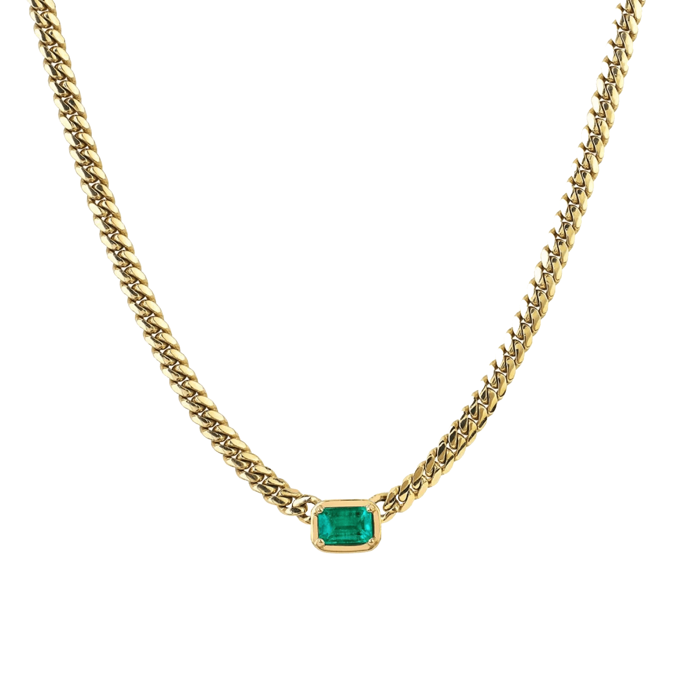 Emerald Cut Emerald Cuban Choker Yellow Gold 14" by Logan Hollowell Jewelry