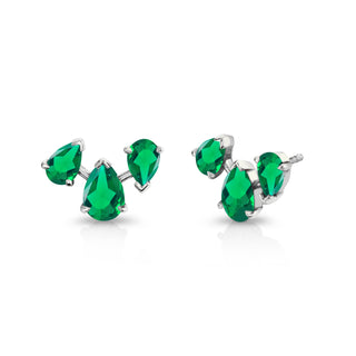 18k Reverse Triple Water Drop Emerald Studs White Gold Pair  by Logan Hollowell Jewelry