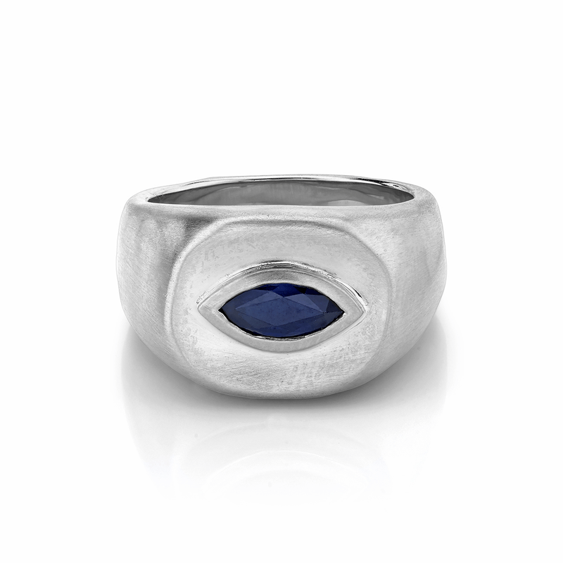 Men's Marquise Sapphire Eye Ring White Gold 8 by Logan Hollowell Jewelry