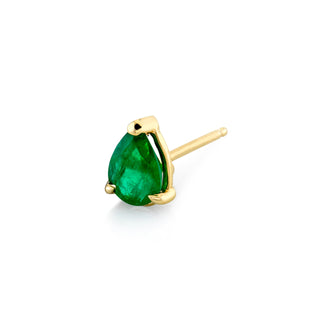 Water Drop Emerald Studs Yellow Gold Single  by Logan Hollowell Jewelry