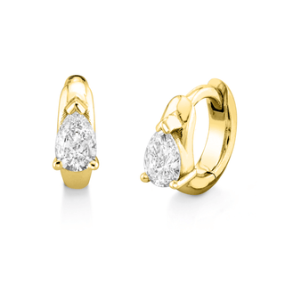 Mini Water Drop Diamond Pear Huggies Yellow Gold Pair  by Logan Hollowell Jewelry