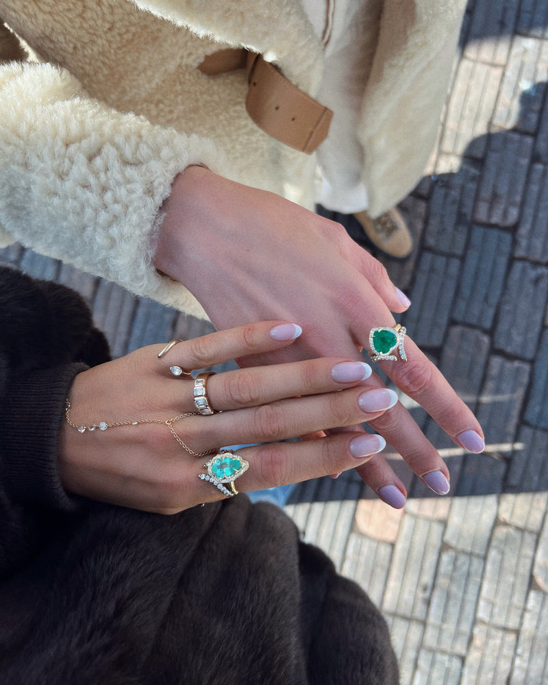 Solid Tusk Ring with Diamond Pear | Ready to Ship by Logan Hollowell Jewelry